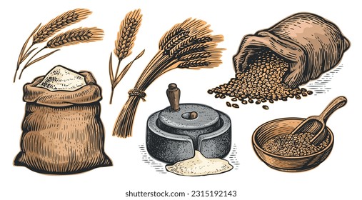 Bread making concept. Collection of vector illustrations