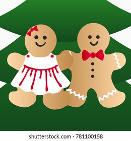 bread man and girl coocies bake sweet traditional food xmas christmas flat icon