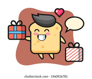 Bread mascot cartoon giving the gift, cute style design for t shirt, sticker, logo element