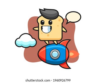 Bread mascot character riding a rocket, cute style design for t shirt, sticker, logo element