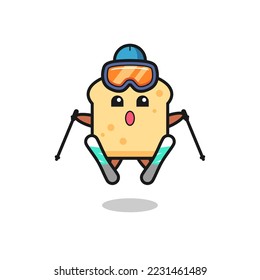 bread mascot character as a ski player , cute style design for t shirt, sticker, logo element