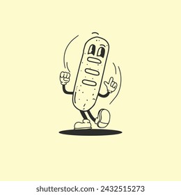 dibujo a mano de personaje retro de mascota de pan