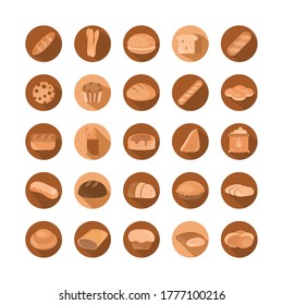 bread menu bakery food product vector illustration block and flat icons set