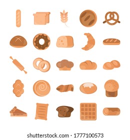 bread menu bakery food product vector illustration flat style icons set