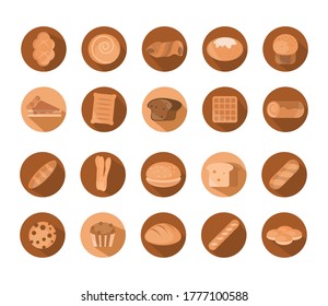 bread menu bakery food product vector illustration block and flat icons set