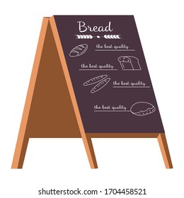 Menú de pan icono aislado, puesto en la calle de la tienda de panadería o vector de tapón. Pastelería, trigo o pan de centeno, torta de Pascua y bollo, baguette o ciabatta. Dibujos de charlatanes en una tienda de comestibles pancarta al aire libre