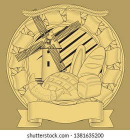 bread mill grain coat of arms. vector image. eps