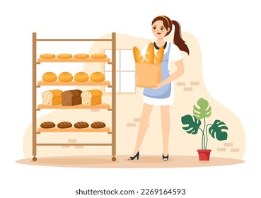 Bread Mill Illustration with Wheat Sacks, Various Breads and Windmill for Web Banner or Landing Page in Flat Cartoon Hand Drawn Templates