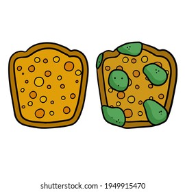 Bread with mold. Incorrect storage of the product. Fungus and rot. Sliced loaf for a sandwich. Cartoon illustration