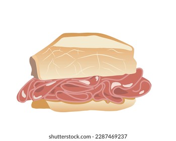 Bread with mortadella. Brazilian fast food served in bakeries and pubs all over Brazil. Vector illustration isolated on white background