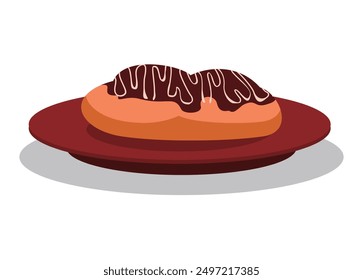 Brot auf einem Deckel mit Schokolade und Sahne-Oberteil. Einfache, flache Illustration. 
