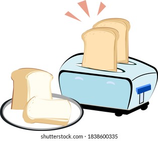 Bread, on the toaster, breakfast fast food vector illustration cartoon food