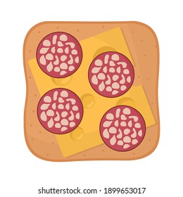 pan con un queso y pepperoni en la parte superior del diseño de ilustración vectorial