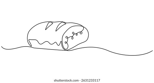 bread one line drawing, one line bread bun, One continuous line drawing of long loaf bread, Continuous pro art drawing Bread in the form of a baguette, Simple black line sketch of French baguette fast