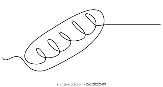 Bread one line drawing, One continuous line drawing of long loaf bread, Continuous line art drawing Bread in the form of a baguette Long sandwich. One Continuous Line Drawing of Bread Icon.