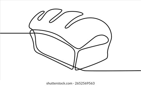 Pão um desenho de linha, Um desenho de linha contínua de pão longo, Pão na forma de uma baguete. Pão de sanduíche longo. pão de uma linha.