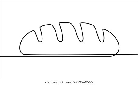 Pão um desenho de linha, Um desenho de linha contínua de pão longo, Pão na forma de uma baguete. Pão de sanduíche longo. pão de uma linha.