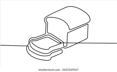 Pão um desenho de linha, Um desenho de linha contínua de pão longo, Pão na forma de uma baguete. Pão de sanduíche longo. pão de uma linha.