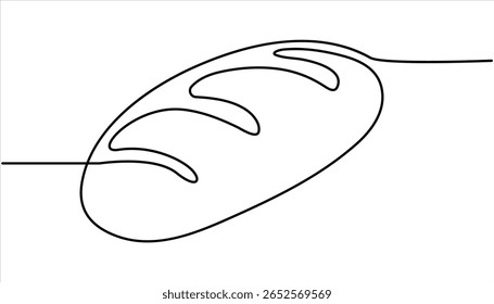 Pão um desenho de linha, Um desenho de linha contínua de pão longo, Pão na forma de uma baguete. Pão de sanduíche longo. pão de uma linha.