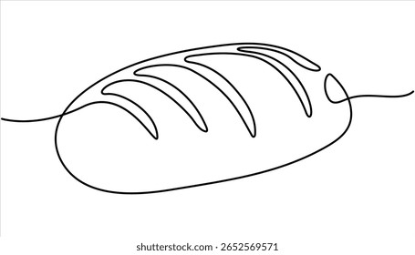 Pão um desenho de linha, Um desenho de linha contínua de pão longo, Pão na forma de uma baguete. Pão de sanduíche longo. pão de uma linha.