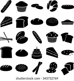 bread and other baked goods symbols set