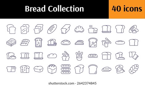 Bread Outline Web Line Icons Collection. Minimalistic Linear Pictogram for Web and Graphic Design, Apps, Banners, Social Network and Cards