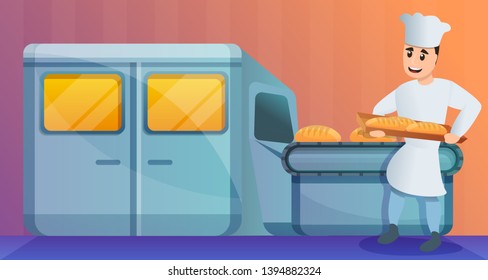 Bread oven bakery factory concept banner. Cartoon illustration of bread oven bakery factory vector concept banner for web design