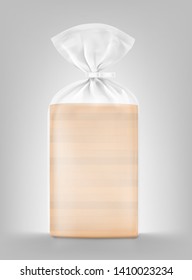 Bread package mockup. Transparent plastic bag with clip. Vector illustration Packaging template ready for your design, presentation, promo, adv. EPS10.