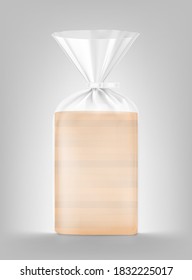 Bread Package Mockup. Transparent Plastic Bag With Clip. Vector Illustration Packaging Template Ready For Your Design, Presentation, Promo, Adv. EPS10.