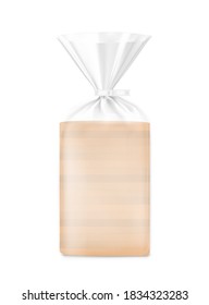 Bread package mockup. Transparent plastic bag with clip. Vector illustration Packaging template ready for your design, presentation, promo, adv. EPS10.	