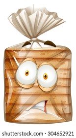Bread package with scared face illustration