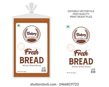 Brotverpackung Design Vorlage, Brot und Backwaren Logo Design Aufkleber Label Design, Premium-Qualität Brotaufkleber Design Editable Vektorgrafik Print Ready Vorlage File Download