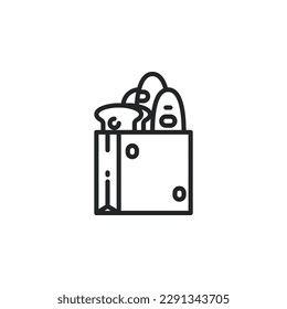 Pan en una bolsa de papel, iconos del contorno de la panadería. Ilustración vectorial. Icono aislado adecuado para web, infografías, interfaz y aplicaciones.