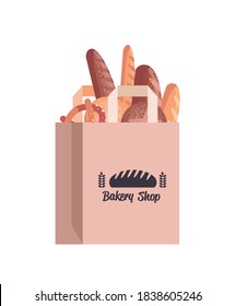bread in paper bag different bakery pastry products in package isolated vector illustration