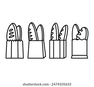 bread in paper bag icons symbol vector design simple line black white colors illustration sets