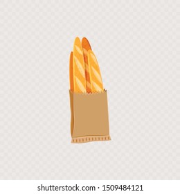 Bread in a paper bag. Loaf, Baguette in the papers packag