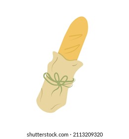 Bread in paper package. Hand drawn isolated vector illustration. Zero waste and no plastic image concept. 