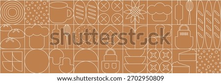 Bread and pastries background. Abstract bakery menu background with line drawing. Geometric pattern bread, croissant, donut. Bakery line pattern.