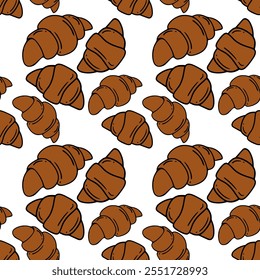 Bread and pastries background. Seamless pattern with hand drawn bakery products. Design web site, packing, textile, fabric. Isolated on white background. Vector illustration
Vector Formats