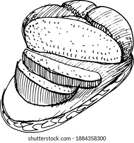 Bread, pastries, buns, cereals, spikelets. Bakery. Healthy eating. Seamless patern. Vector hand-drawn graphic illustration.
