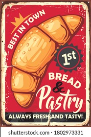 Bread and pastries poster sign design in vintage style made for bakery. Vector retro image.