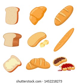 Bread and pastries vector cartoon set isolated on a white background.