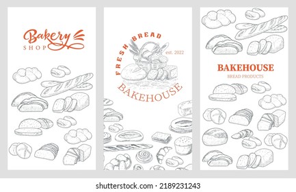 Bread and pastry collection. Bakery background set. Bread house templates.