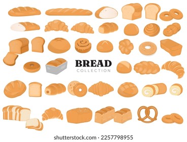 Bread and pastry collection elements on white background. Hand-draw style. Vector illustration.
