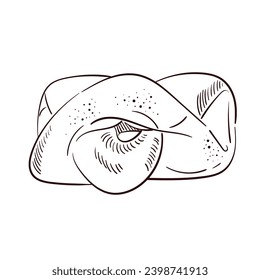 bread and pastry donut, long loaf and fruit pie. sweet bun or croissant, bagels. engraved hand drawn in old sketch and vintage style for label and menu bakery shop - black and white