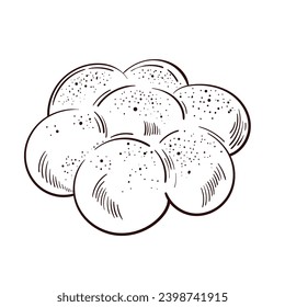 bread and pastry donut, long loaf and fruit pie. sweet bun or croissant, bagels and toasts. engraved hand drawn in old sketch and vintage style for label and menu bakery shop - black and white