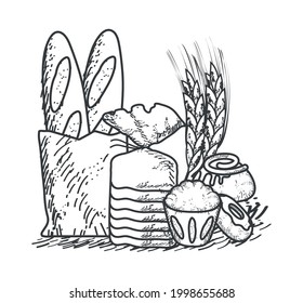 bread and pastry food sketch