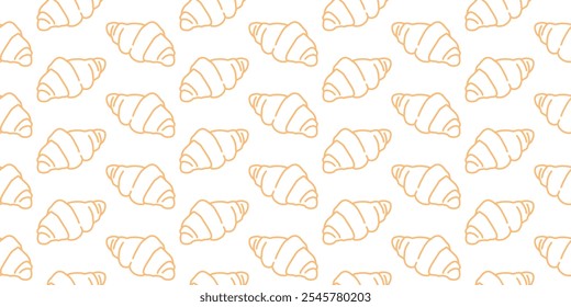 Plano de fundo padrão do pão. plano de fundo padrão do croissant doodle. plano de fundo padrão sem emenda do pão. padrão do tema da padaria. plano de fundo do croissant.