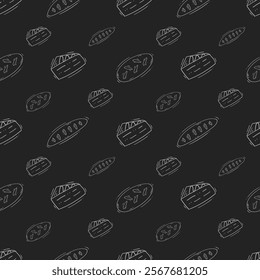 bread pattern. bakery seamless pattern. doodle bread seamless pattern. doodle bakery background