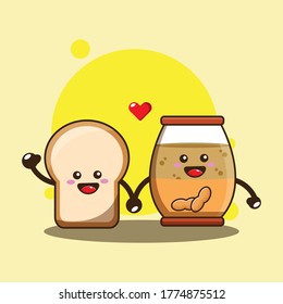Bread With Peanut Batter Cartoon Illustration. Icon design. Flat Design. Flat Cartoon Style Suitable for Web Landing Page, Banner, Flyer, Sticker